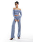 Bershka crinkle flared trousers co-ord in blue