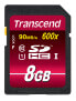 Transcend SD Card SDXC/SDHC Class 10 UHS-I 600x 8GB - 8 GB - SDHC - Class 10 - MLC - 90 MB/s - Class 1 (U1)