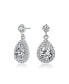 Sterling Silver with Rhodium Plated Clear Pear and Round Cubic Zirconia Halo Teardrop Earrings