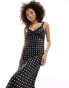 Фото #3 товара Miss Selfridge satin lace mix maxi slip dress in polka dot