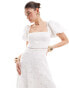 Maya square neck lace midaxi dress with trims in white