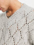 Фото #3 товара ASOS DESIGN knitted pointelle jumper with v-neck in grey