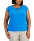 Фото #1 товара Plus Size Pleated Keyhole-Neck Knit Top