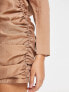 ASOS DESIGN washed twist front long sleeve mini dress with ruching in camel