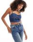 Фото #1 товара Miss selfridge denim bow cami top in mid wash blue