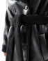 Threadbare longline aviator coat with borg trims in black