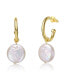 Sterling Silver 14k Yellow Gold Plated with White Coin Freshwater Pearl Drop C-Hoop Earrings