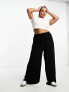 ASOS DESIGN Curve tie belt wide leg trouser in black