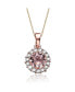 Sterling Silver with Rose Gold Plated Morganite Pink Round Cubic Zirconia with Small Clear Round Cubic Zirconias Halo Necklace