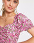 Фото #4 товара Urban Revivo ruched front mini dress in pink floral print