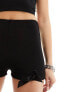 ASOS DESIGN rib hotpants with bow detail in black