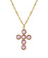 ფოტო #1 პროდუქტის Silver-Tone Amethyst Purple Swarovski Elements Cross 16" Adjustable Necklace