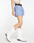 Stradivarius tailored denim short in medium blue