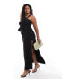 Фото #1 товара ASOS DESIGN Curve asymmetric neckline midi dress with oversized ring trim in black