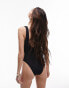 Topshop rib plunge swimsuit with scoop back in black