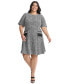 Фото #1 товара Plus Size Round-Neck Short-Sleeve A-Line Dress