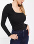 ASOS DESIGN Fuller Bust square neck long sleeve top in black