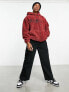 ASOS Dark Future oversized hoodie in teddy borg with gothic logo spine in embroidery in dark red