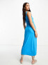 JDY exclusive ribbed sarong midi dress in bright blue