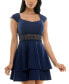 ფოტო #1 პროდუქტის Juniors' Lace-Trim Cap-Sleeve A-Line Dress