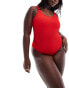 In The Style Plus crinkle square neck ring detail swimsuit in red