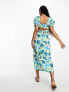 Miss Selfridge sweetheart ruched midi dress in oversized blue floral