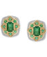 ფოტო #3 პროდუქტის Emerald (1-5/8 ct. tw) & Diamond (1/6 ct. tw) Halo Stud Earrings in 14k Gold