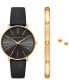 ფოტო #2 პროდუქტის Women's Pyper Three-Hand Black Leather Watch 38mm and Jewelry Gift Set