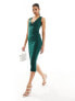 Фото #3 товара Vesper exclusive bow tie detail bodycon midaxi dress in forest green