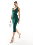 Vesper exclusive bow tie detail bodycon midaxi dress in forest green