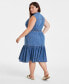 Фото #4 товара Trendy Plus Size Denim Tiered Midi Dress, Created for Macy's