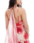 Фото #2 товара Mango floral printed back detail midi dress in light pink