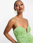 ASOS DESIGN pearl embellished sweetheart neck crochet maxi dress with split in bright green Зеленый, 44 - фото #2