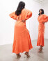 Фото #3 товара ASOS EDITION long sleeve ruched maxi dress in orange