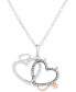 ფოტო #1 პროდუქტის Diamond Angel & Devil Double Heart 18" Pendant Necklace (1/6 ct. t.w.) in Sterling Silver & 14k Rose Gold-Plate