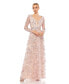 ფოტო #1 პროდუქტის Women's Floral Applique Long Sleeve Illusion Gown