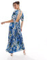 Фото #2 товара ASOS DESIGN angel sleeve plisse maxi dress with trapeze hem in blue print