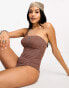 Фото #1 товара Ivory Rose Fuller Bust crinkle one shoulder swimsuit in brown