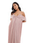 TFNC Bridesmaids Petite cold shoulder chiffon pleated maxi dress in soft pink