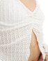 Фото #2 товара ONLY cropped long sleeve v-neck top in white pointelle