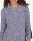 Petite Split Cowl Neck Speckled Chenille Asymmetric Knit Top with Solid Trim Detail