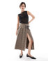 Фото #1 товара Bershka buckle detail pleated midi skirt in brown check