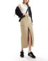 Фото #2 товара Calvin Klein Jeans front split denim maxi skirt in tan