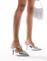 Glamorous embellished bow heeled mules in silver