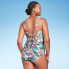 Women's Full Coverage Tummy Control Tropical Print Front Wrap One Piece