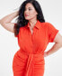 Фото #4 товара Trendy Plus Size Tie-Front Ruched Shirtdress
