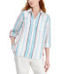 Фото #1 товара Women's 100% Linen Hampton Stripe Tab-Sleeve Top, Created for Macy's