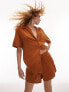 Фото #2 товара Topshop co-ord textured cheesecloth runner short in rust