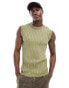 ASOS DESIGN muscle fit washed knitted vest in khaki rib