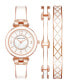 ფოტო #1 პროდუქტის Women's Rose Gold-Tone Alloy Bangle with White Enamel and Crystal Accents Fashion Watch 33mm Set 3 Pieces
